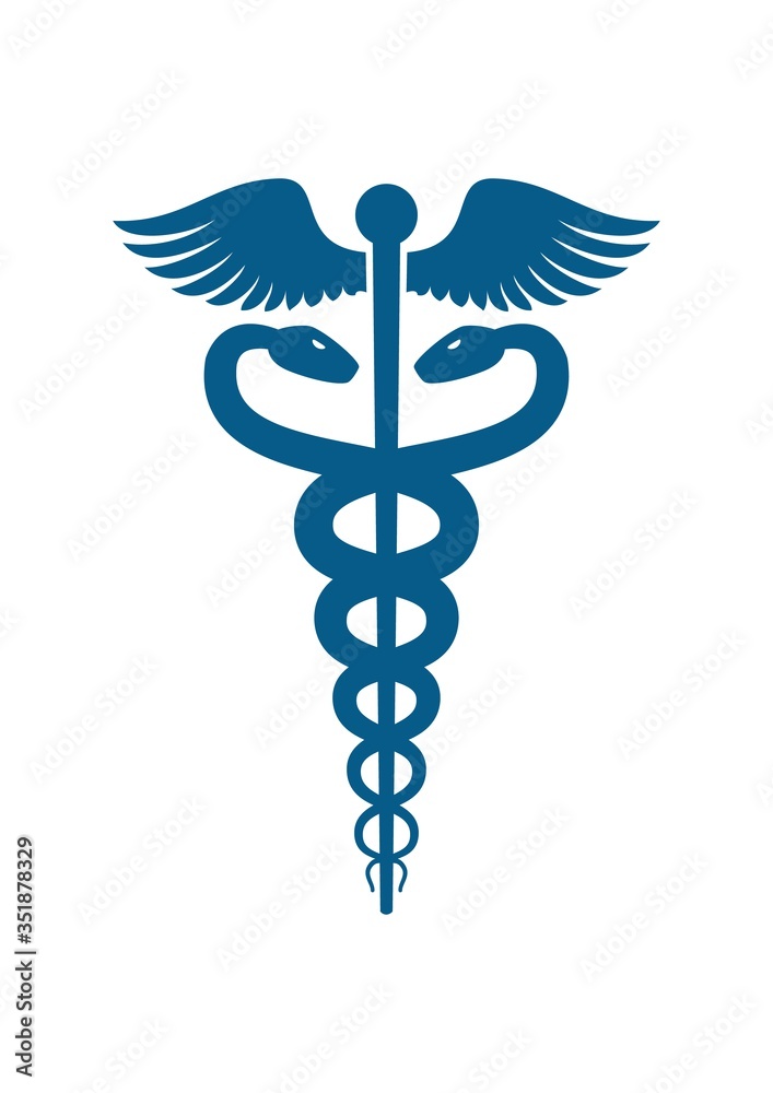 Medical symbol - Caduceus with wings flat icon isolated on white background.