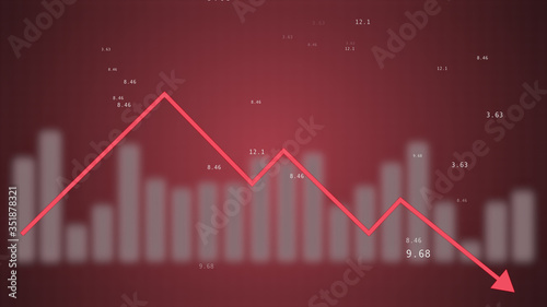 Fotografija Red dynamic downward trend charts stylized animation.