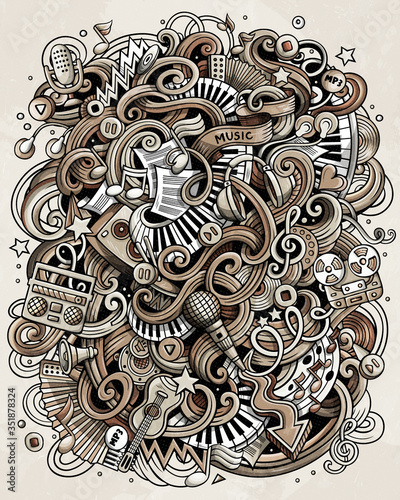 Music hand drawn vector doodles illustration. Musical poster design