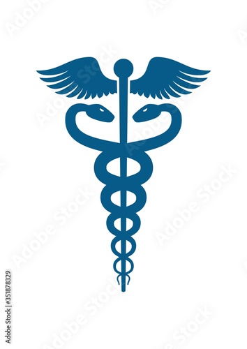 Medical symbol - Caduceus with wings flat icon isolated on white background.