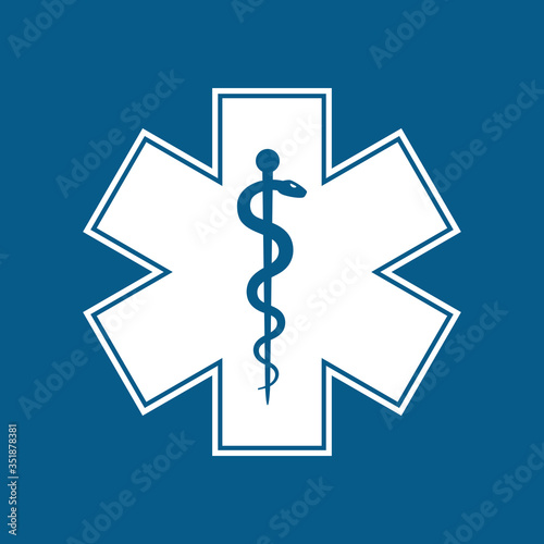 Medical symbol of the Emergency - Star of Life flat icon in square isolated on white background. EMS, First responder.