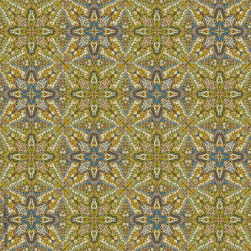 Hand drawn old looking ornament. Geometric ornament, colorful tiles, azulejo.