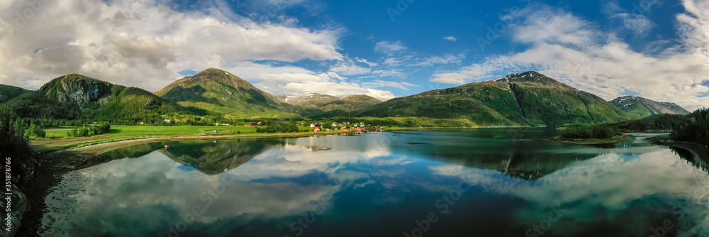 Panorama Beautiful Nature Norway. - obrazy, fototapety, plakaty 