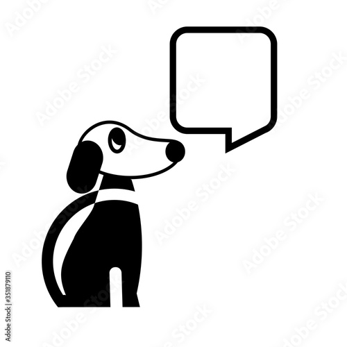 Stylized dog and speech bubble. Black and white logo. icon. Vector illustration