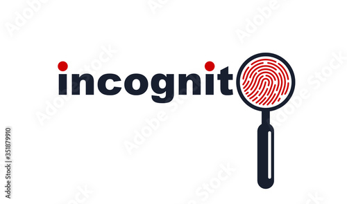 Finger print with magnifying glass vector simple logo or icon, incognito man concept, unidentified person, people search, biometric identification.