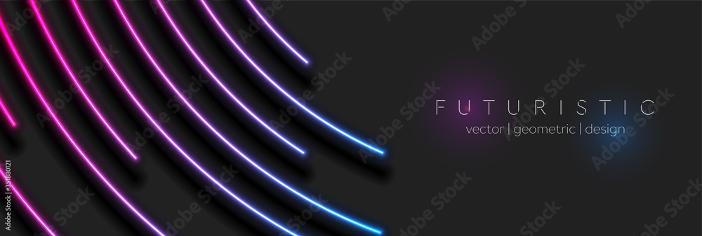 Abstract black technology background with neon glowing light lines ...