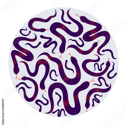 Snakes round composition in a circle vector design illustration, serpent horror and disgusting creatures.