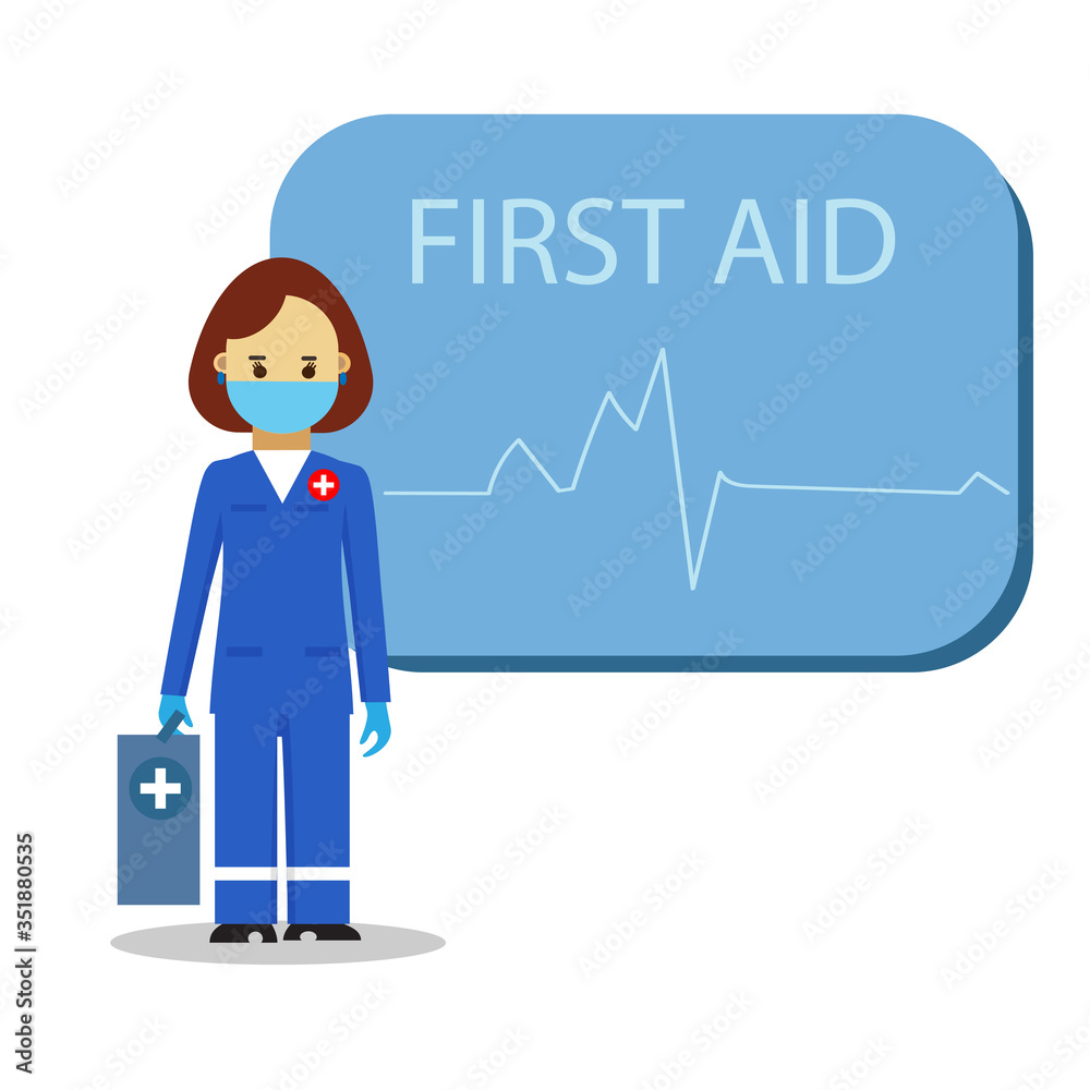 An ambulance doctor on the background of a tableau with a cardiogram. Medical concept. Vector An ambulance doctor on the background of a tableau with a cardiogram. Medical concept. Vector