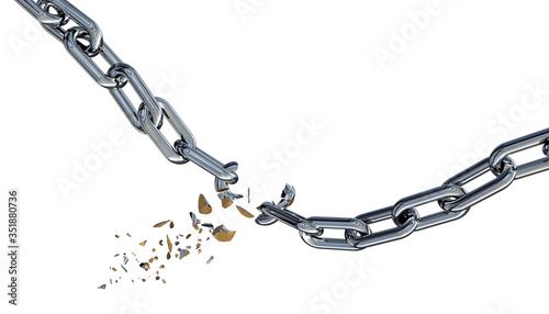 chain breaking from external power - 3d rendering photo