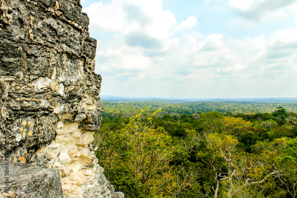 Panorama of Tikal National Park. Adeventure in mayan jungle.