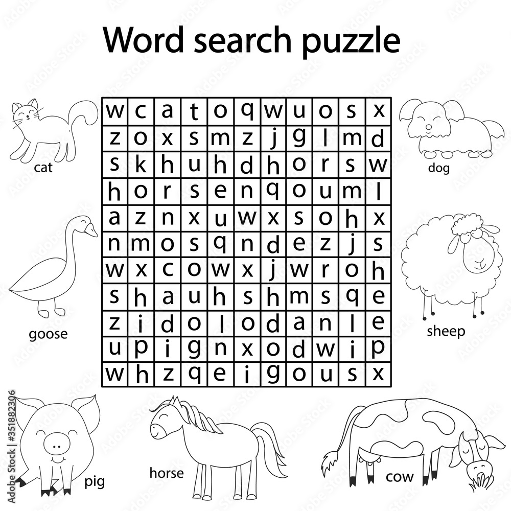 Find Words In A Table On The Theme Pets Crosswords Puzzle Game For 
