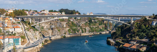 Prince Henry Bridge or Ponte do Infante D. Henrique over Douro Rive between cities of Porto and Vila Nova de Gaia, Portugal. photo