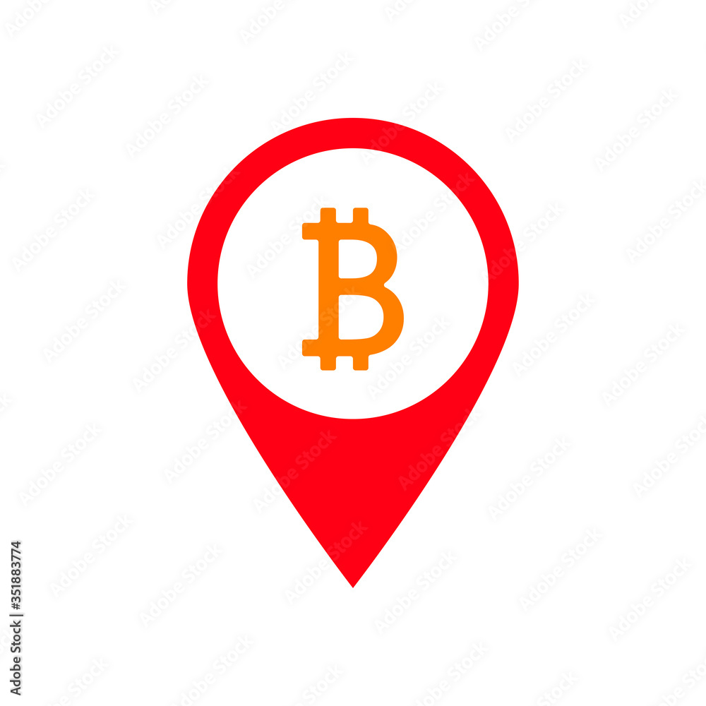 Bitcoin pointer icon. Bitcoin with location icon Bitcoin pointer icon. Bitcoin with location icon
