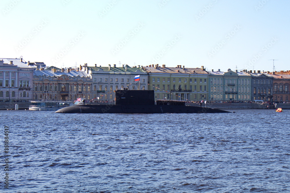 The submarine in the water