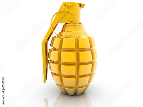 Hand grenade in gold on a white background photo