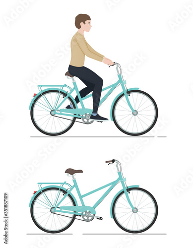 Guy rides a bicycle