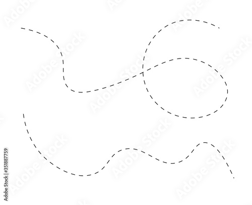 Path travel dotted line trip dashed trace transportation track and silhouette, travelling symbol vector illustration