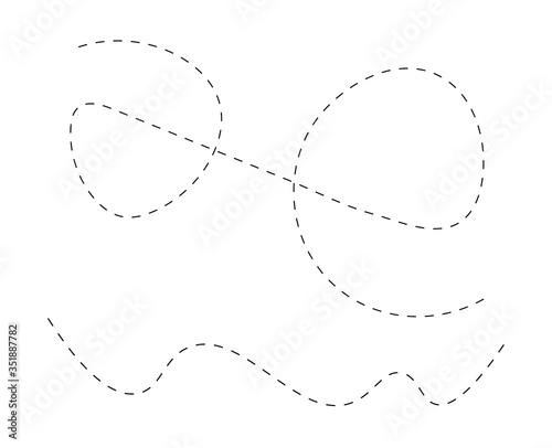 Path travel dotted line trip dashed trace transportation track and silhouette, travelling symbol vector illustration