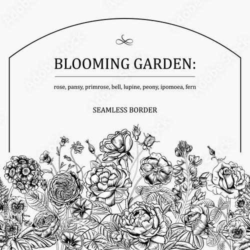 Frame with flowers. Blooming  garden. Vector illustration.