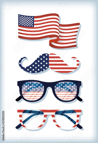 usa independence day with flag in mustache and sunglasses