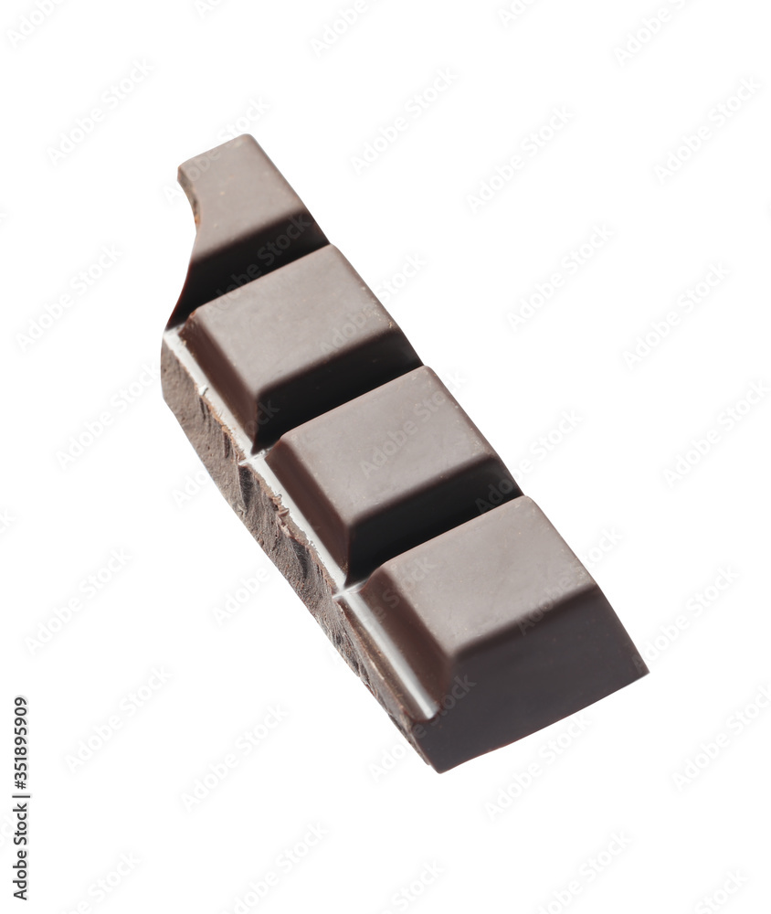 Piece of delicious dark chocolate isolated on white Piece of delicious dark chocolate isolated on white