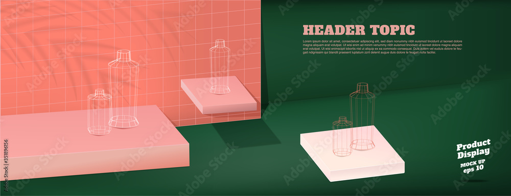Vintage studio table with product display block background.dark green and  peach with palm leaf shadow and hard light room for display of  product.mockup banner for advertising online Stock-Vektorgrafik | Adobe  Stock