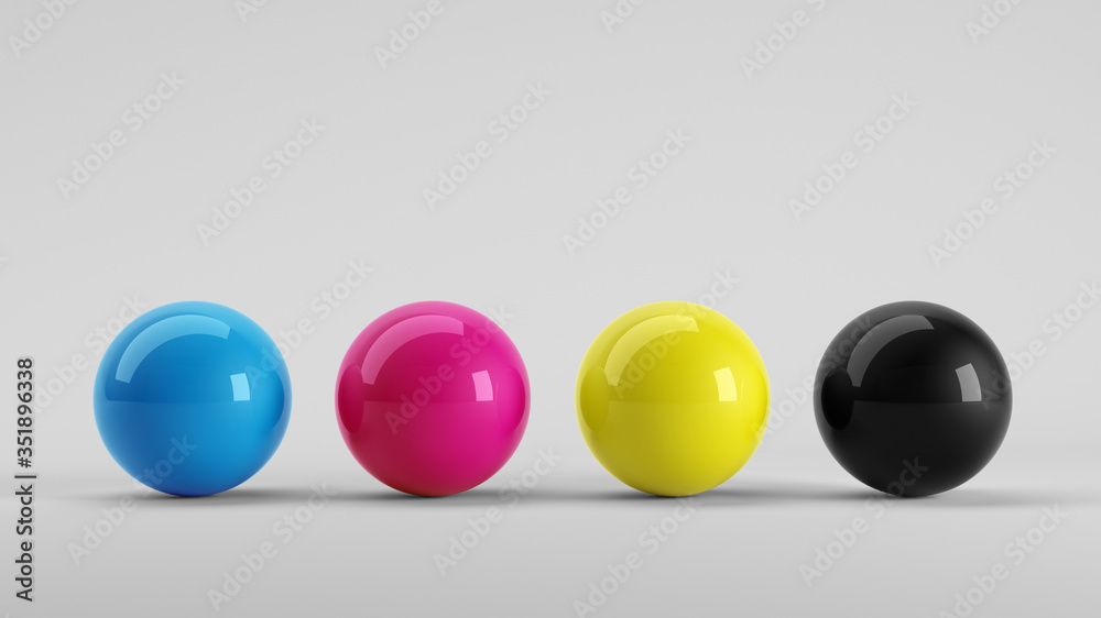 Print design colors concept - Spheres in CMYK colors - cyan, magenta ...