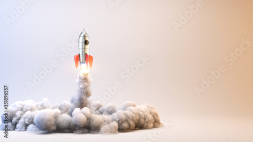 Tela Launch Rocket - startup concept - 3d rendering of 3d rocket launch