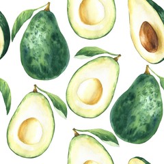Acrylglasbilder Avocadomuster Aquarell Avocado Muster Frische Früchte  © Ann Lou