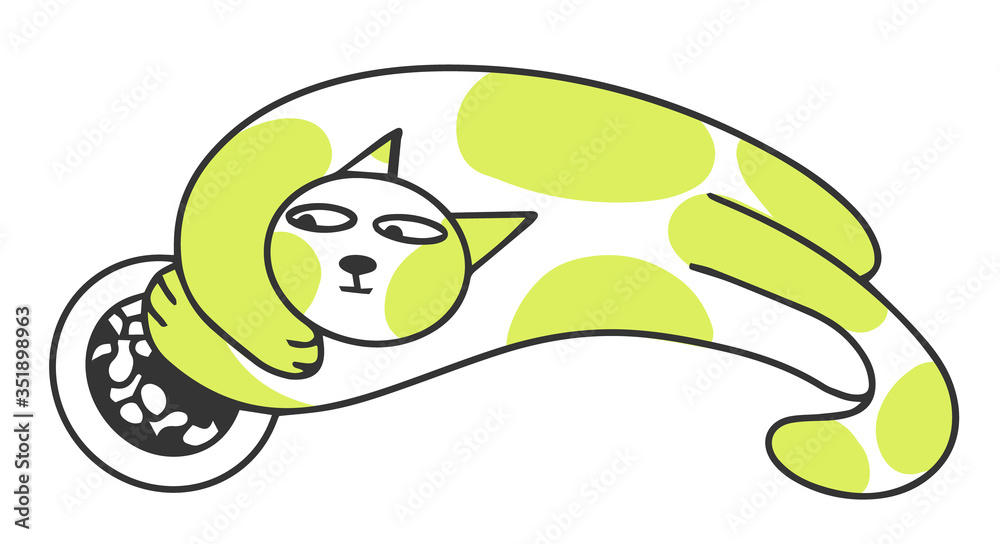 Fotografie Funny greedy cat is eating Vector illustration doodle style