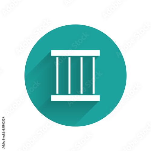 White Prison window icon isolated with long shadow. Green circle button. Vector
