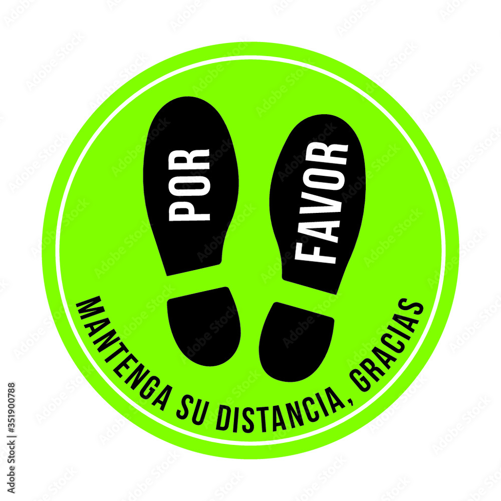 Spanish Social Distancing Floor Graphic Green, mantenga su distancia