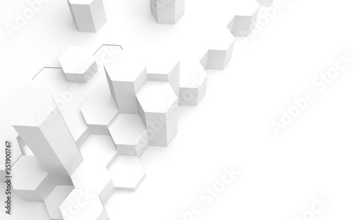 White abstract background with honeycomb. Hexagon bars isolated on white backdrop. 3D illustration