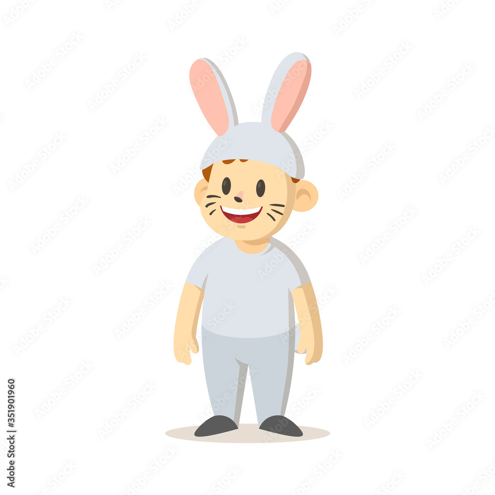 Smiling cartoon kid dressed as a bunny. Colorful flat vector illustration, isolated on white background. Smiling cartoon kid dressed as a bunny. Colorful flat vector illustration, isolated on white background.