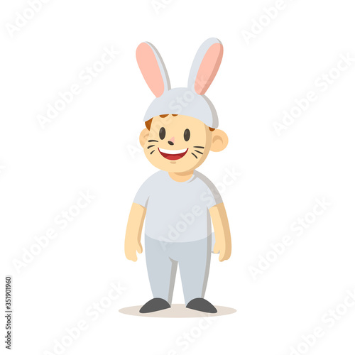 Smiling cartoon kid dressed as a bunny. Colorful flat vector illustration, isolated on white background.