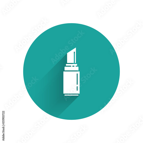 White Lipstick icon isolated with long shadow. 8 March. International Happy Women Day. Green circle button. Vector
