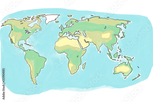 Hand drawn watercolor world map