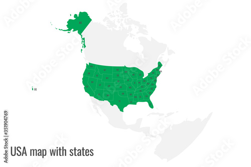 USA vector detailed map with separate per layer states. North America continent isolated on white background 