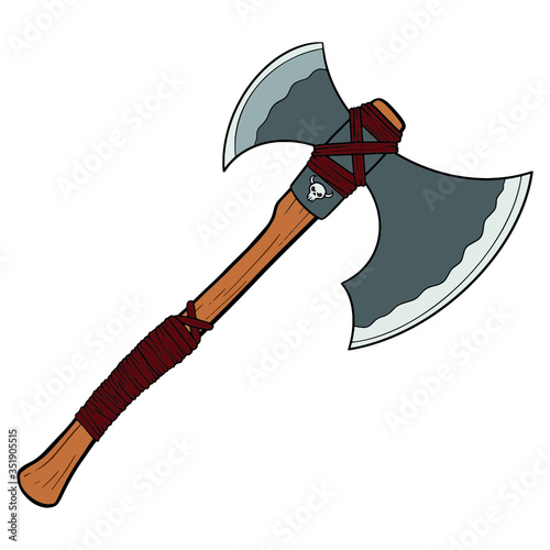 Vector comic drawing of a battle ax. viking ax.