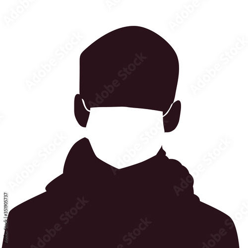 Boy sick in a mask on silhouette vector illustration
