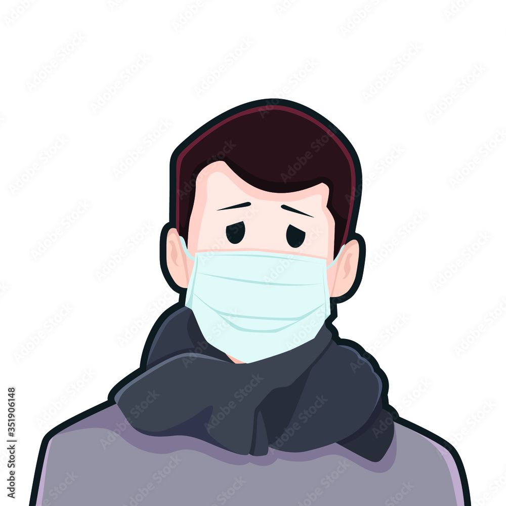 Boy sick in a mask flat vector illustration