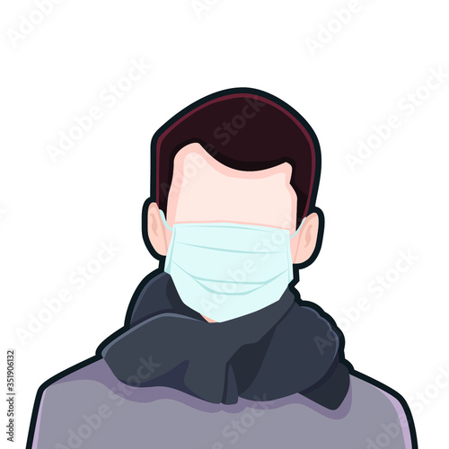 Boy sick in a mask flat vector illustration