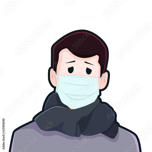 Boy sick in a mask flat vector illustration