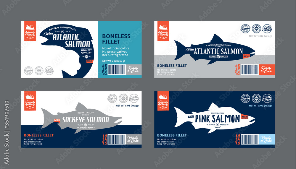 Vector salmon labels and design elements Stock 벡터 | Adobe Stock