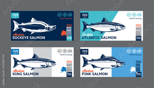 Vector salmon labels and design elements