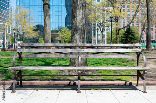 Photography Empty Bench at a Park during Spring in Long Island City Queens New York
