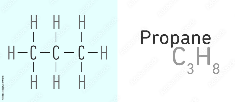 Propane (C3H8) fuel molecule.Stick model. Structural Chemical Formula. Chemistry Education Propane (C3H8) fuel molecule.Stick model. Structural Chemical Formula. Chemistry Education