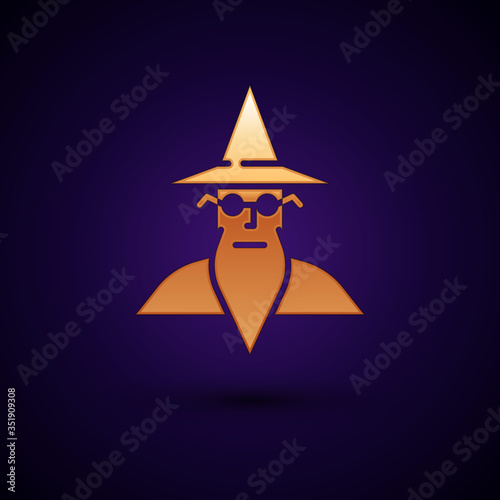Gold Wizard warlock icon isolated on black background. Vector
