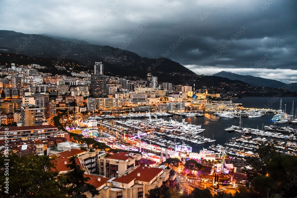 Fototapeta premium View on Port Harbor Marina of Monaco, Monte Carlo at sunset