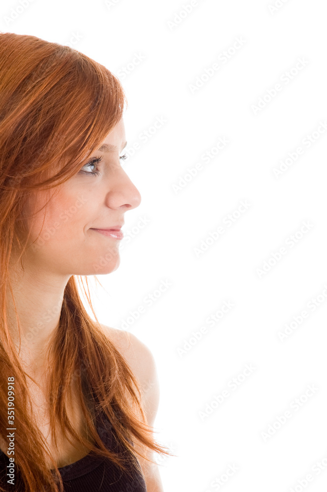 young redhead girl and white background young redhead girl and white background